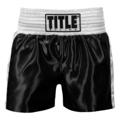 TITLE Boxing Professional Women’s Satin Striped Boxing Trunks -Cheap Boxing Gear Store TPBTW2 BK WH 2