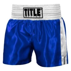 TITLE Boxing Professional Women’s Satin Striped Boxing Trunks -Cheap Boxing Gear Store TPBTW2 BL WH 1