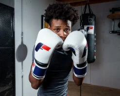 Fighting Force Leather Bag Gloves -Cheap Boxing Gear Store ftgfbg wh bl 1 2