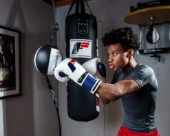 Fighting Force Leather Bag Gloves -Cheap Boxing Gear Store ftgfbg wh bl 2 1